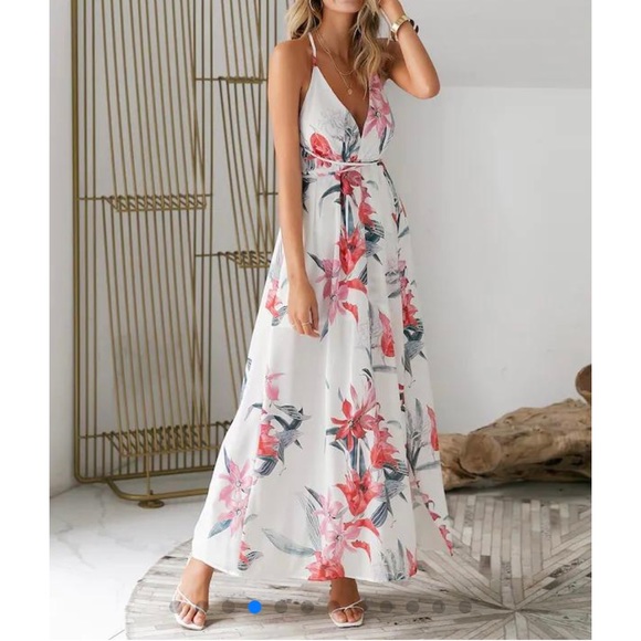 Simplee Floral Print Backless Wrap Slit Slip Dress - Picture 13 of 13